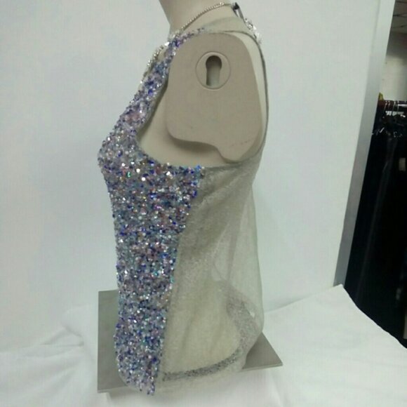Beige Multi Sequin and Sheer Top size M - Picture 3 of 4
